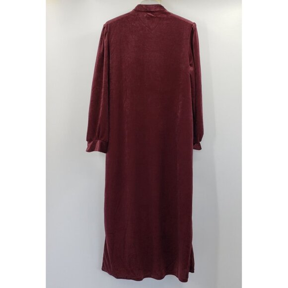 Cozee Corner Velvet Nightgown Size XL Burgundy Red Half Zip Smocked Pockets Maxi - Picture 6 of 7